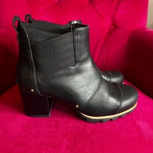 Sorel Black Ankle Boots with Gold Accents